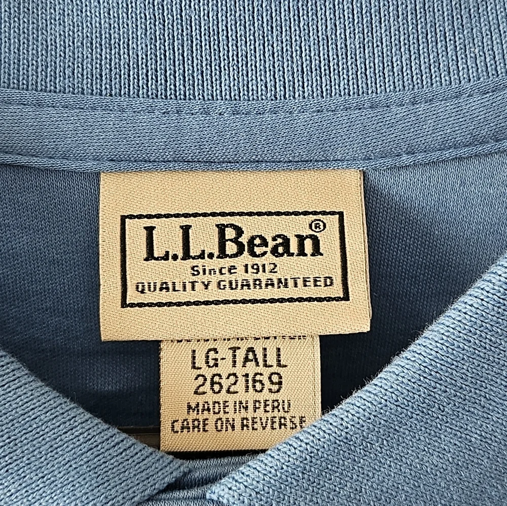 L.L. Bean Men's Blue Casual Travel Polo Shirt Size LArge Tall.